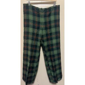 Vintage 100% Wool Pants Woman's 14 Red /‎ Green Plaid Front Pleats